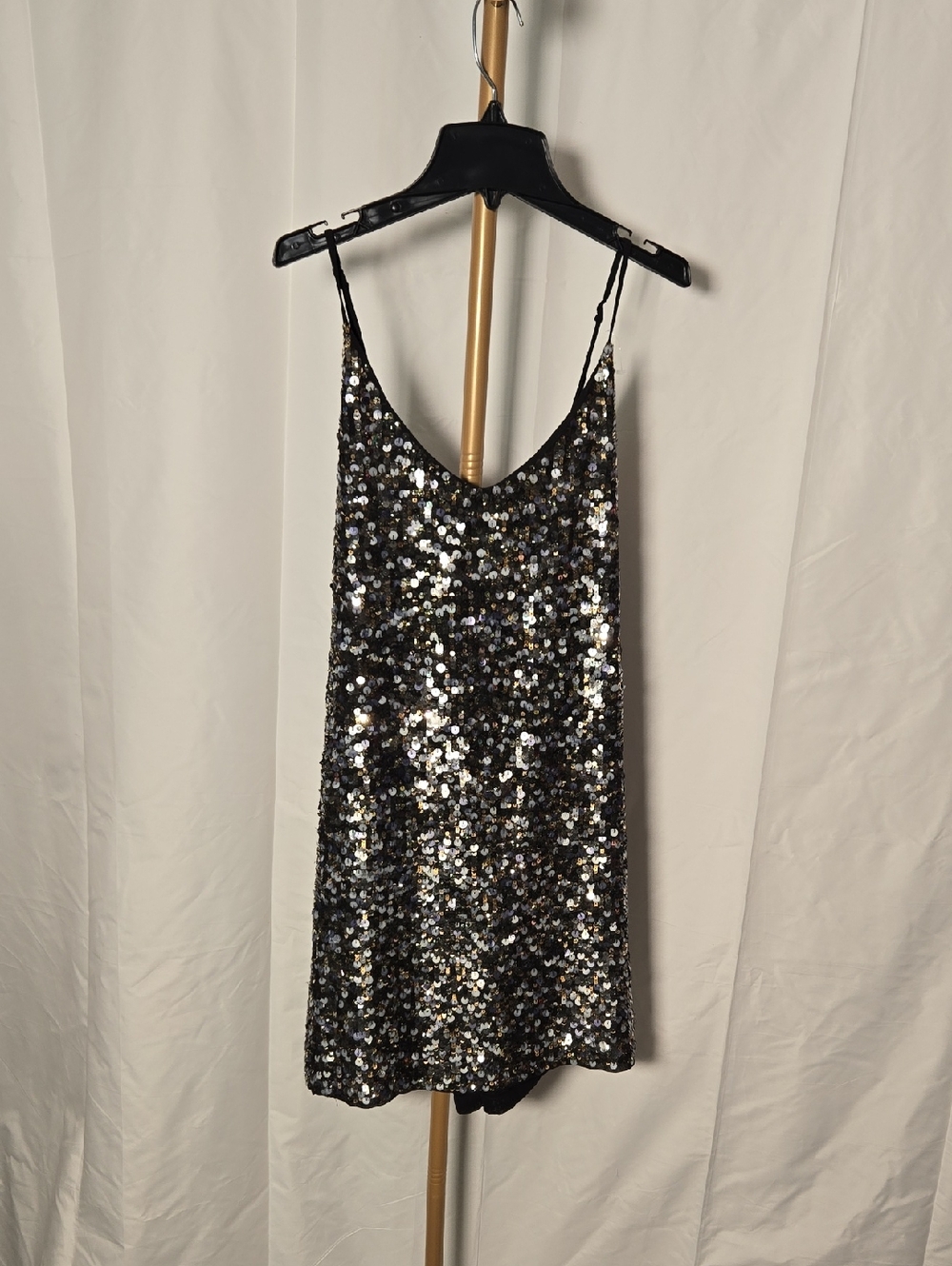 Kendall & Kylie Black and Silver Sequin Slip Mini Dress